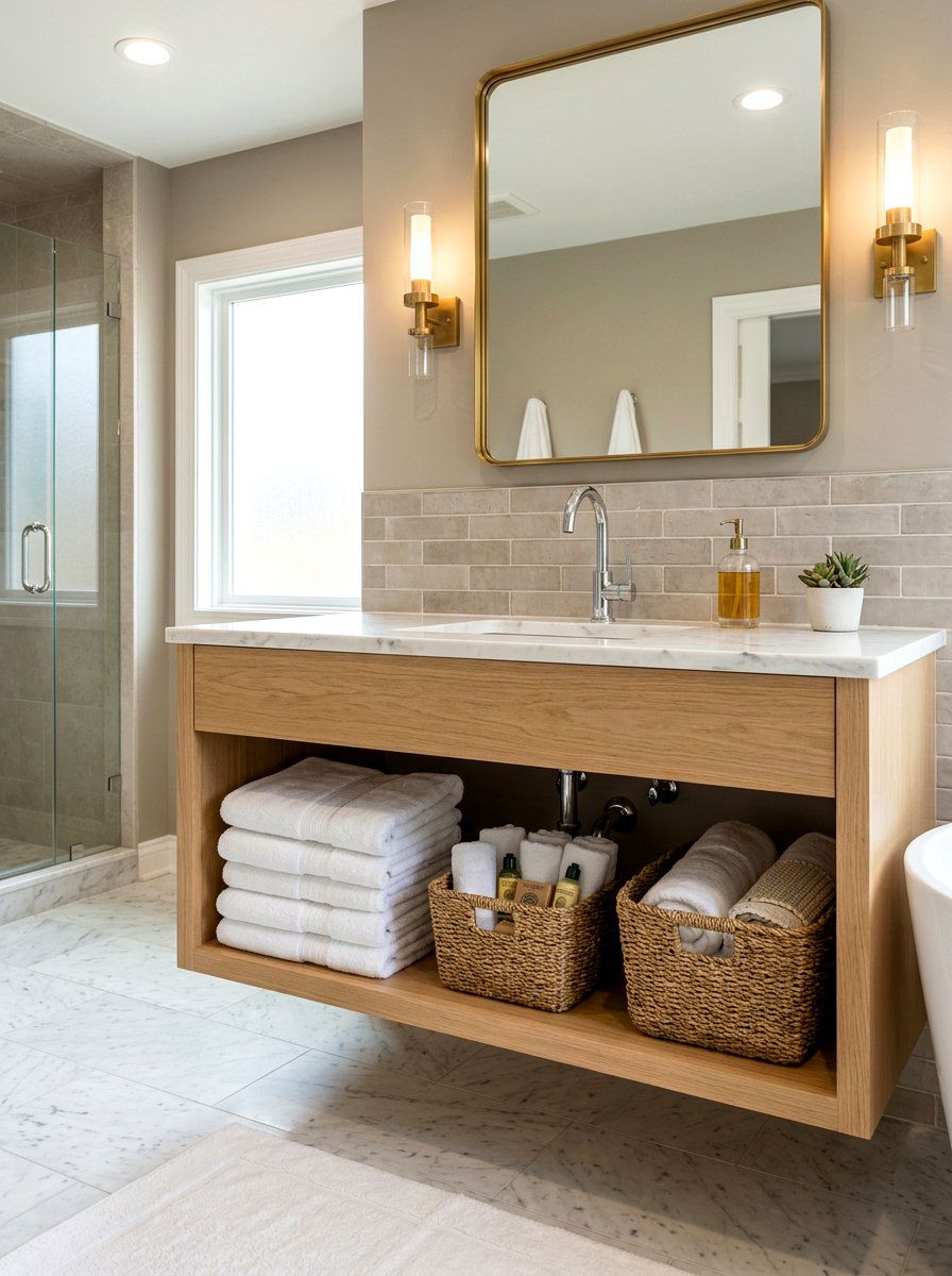 Under Sink Open Shelf - 30 spa shelf bathroom ideas