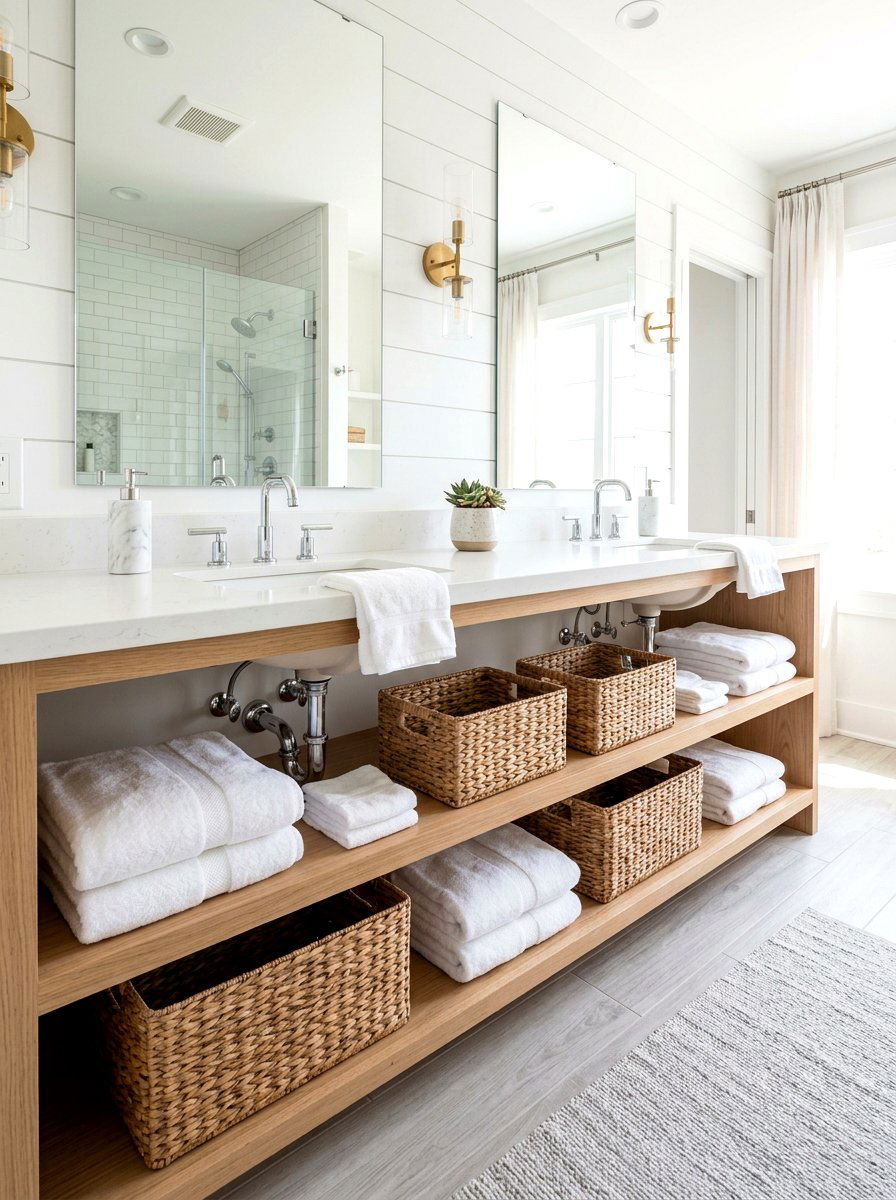 Under Sink Open Shelving - 30 bathroom linen shelf ideas