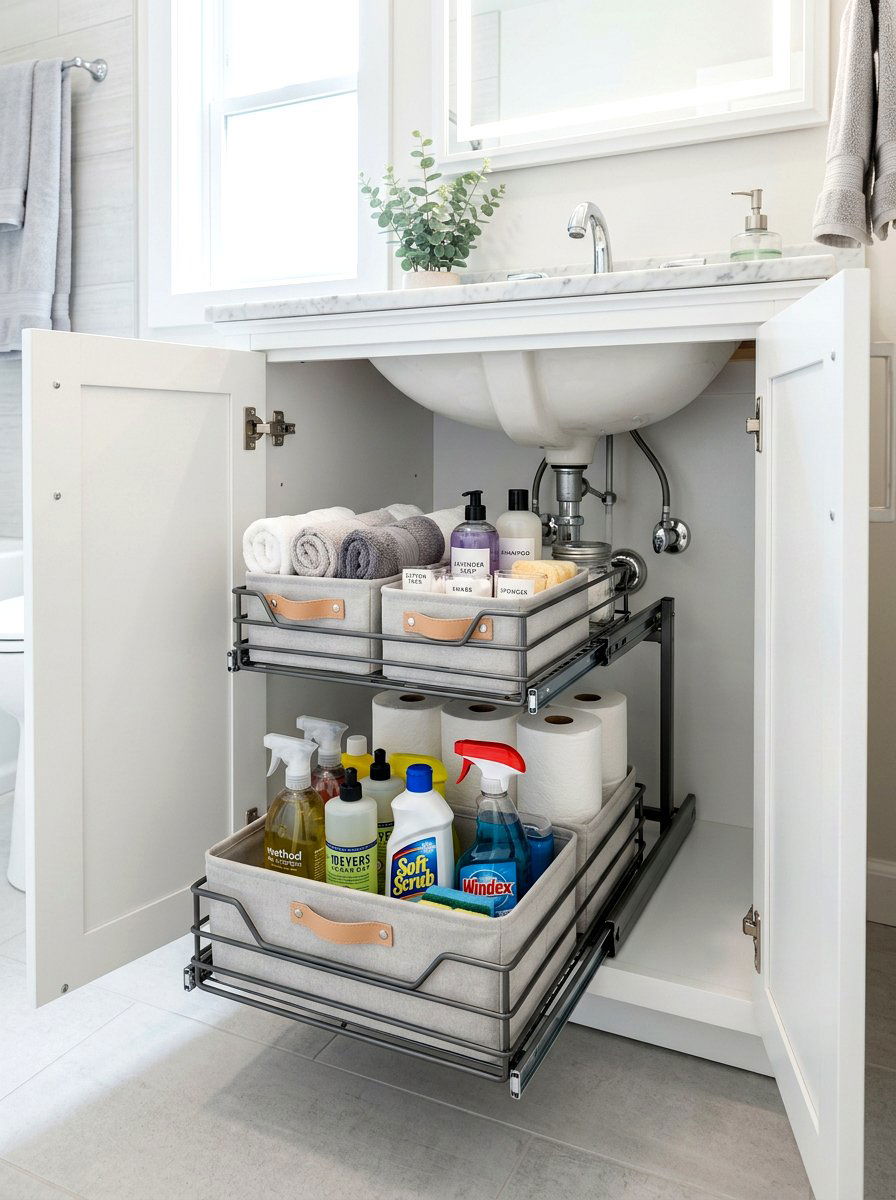 Under Sink Organizer - 30 towel storage ideas