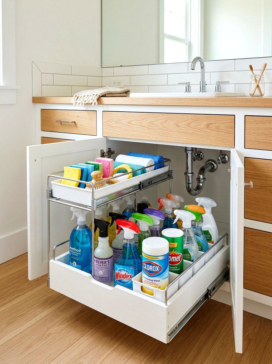 Under Sink Pull Out Drawer - 30 tiny bathroom storage ideas