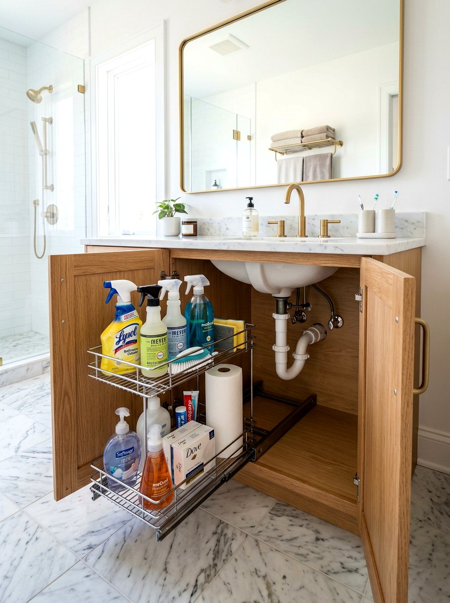 Under Sink Pull Out Organizer - 30 bathroom organization ideas