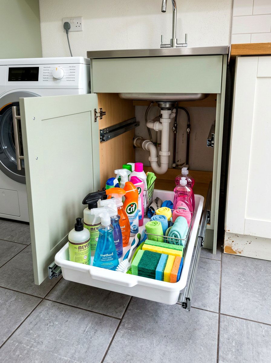 Under Sink Pull Out Tray - 30 cleaning closet organization ideas