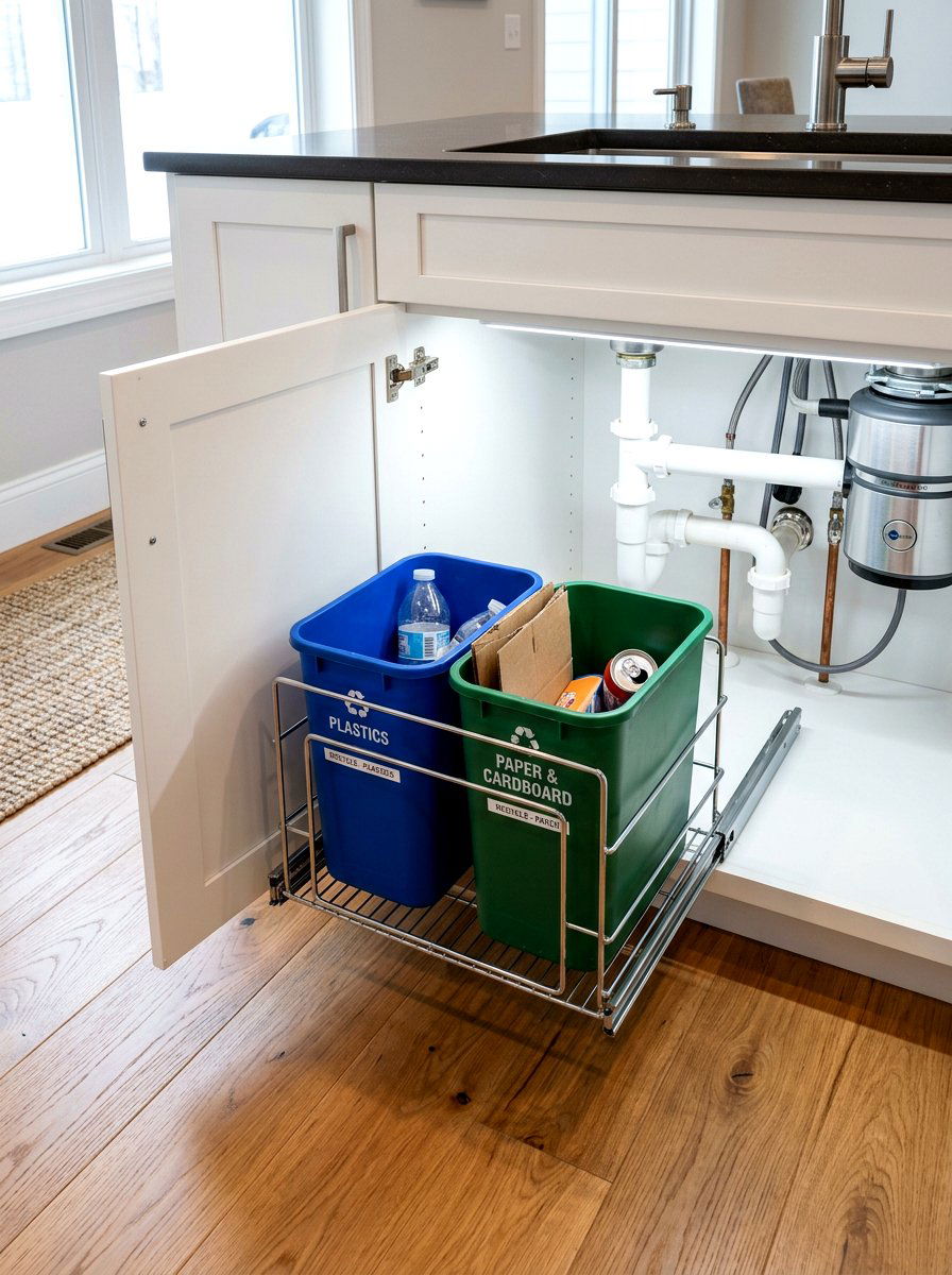 Under Sink Recycling Organizer - 30 recycling station ideas