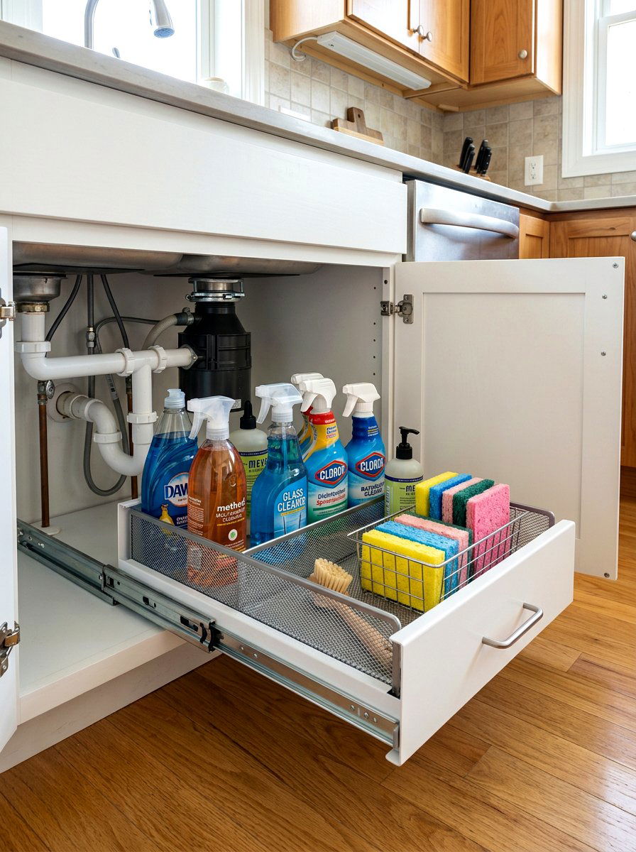 Under Sink Sliding Shelf - 30 bathroom shelf decor ideas