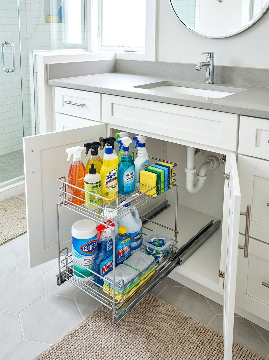 Under Sink Wire Pull Out Bin - 30 bathroom basket storage ideas