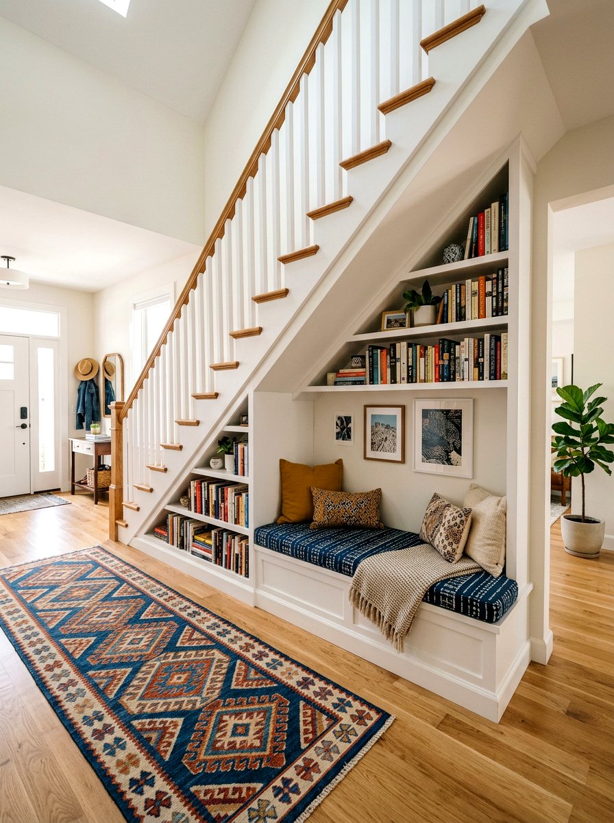 Under Stair Bookshelf Storage - 30 hallway bookshelf ideas
