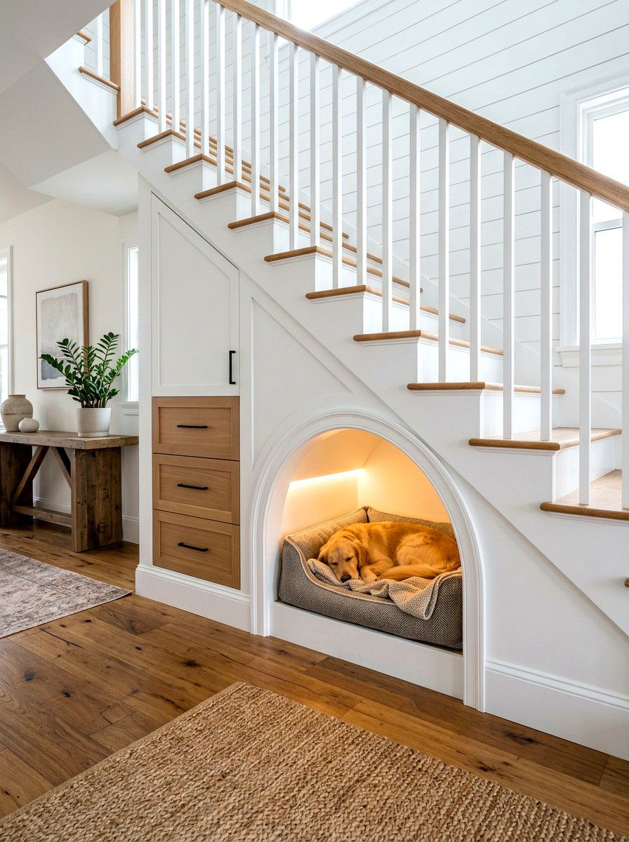 Under Stair Dog Den - 30 dog room storage ideas
