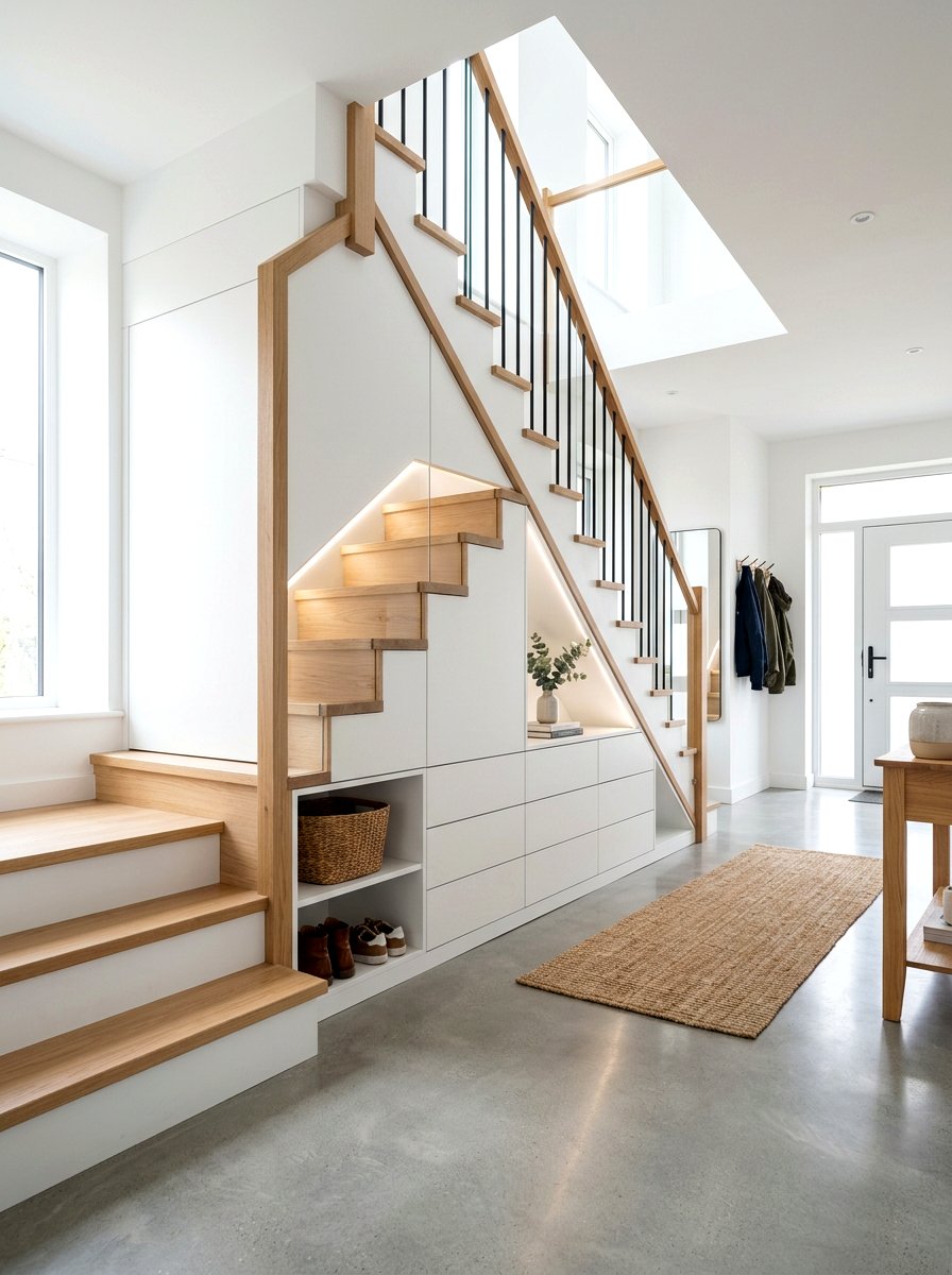 Under Stair Entryway Storage - 30 elegant foyer staircase ideas