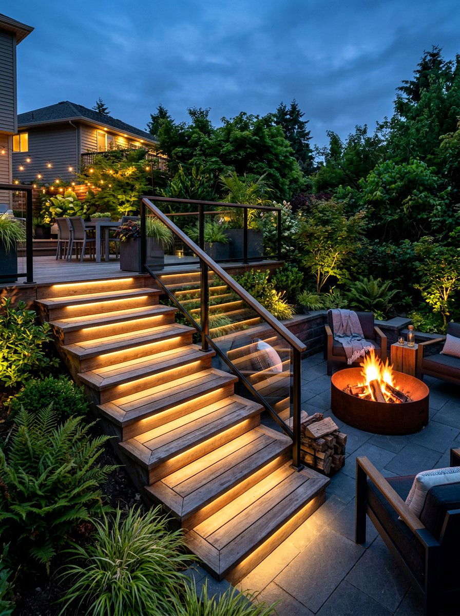 Under Stair LED Strips - 30 no harsh light patio ideas