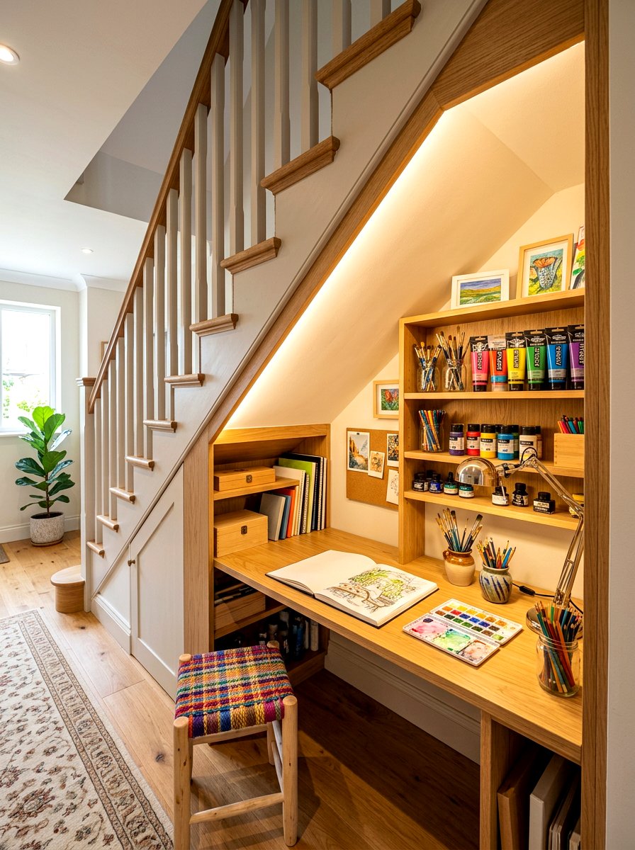 Under Stairs Art Nook - 30 art corner ideas