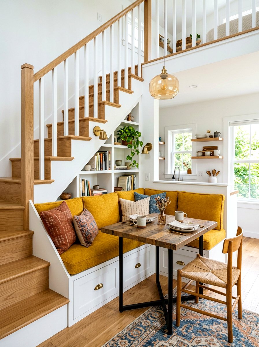 Under Stairs Banquette - 30 banquette dining room aesthetic ideas