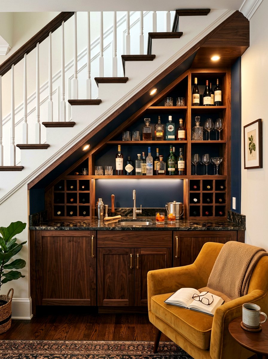Under Stairs Bar Setup - 30 home aperitif corner ideas