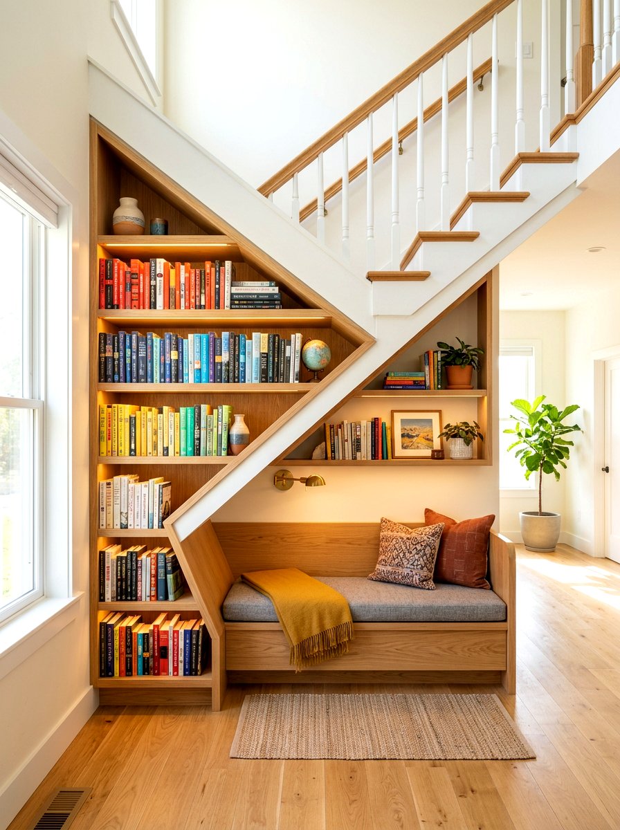Under Stairs Book Storage - 30 book filled room ideas