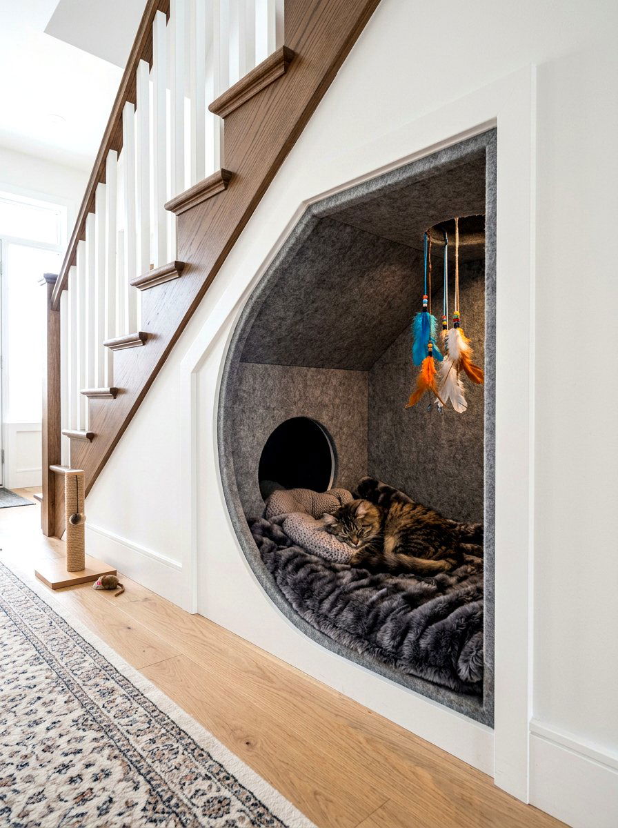 Under Stairs Cat Cave - 30 under staircase pet nook ideas