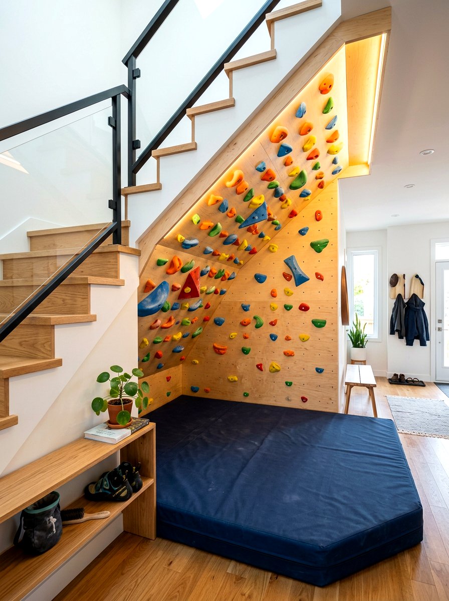 Under Stairs Climbing - 30 climbing wall playroom ideas