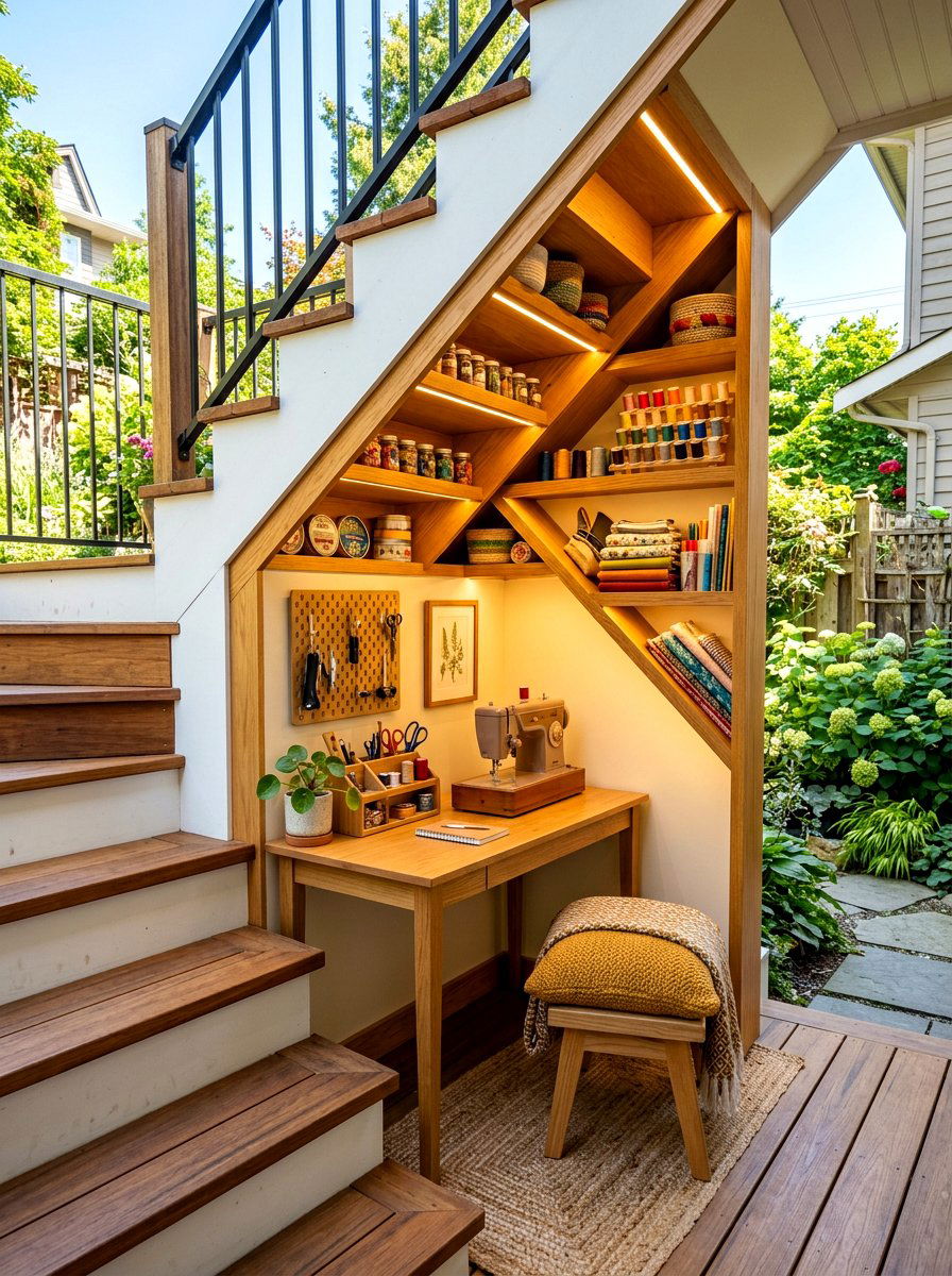 Under Stairs Craft Space - 30 crafting nook ideas