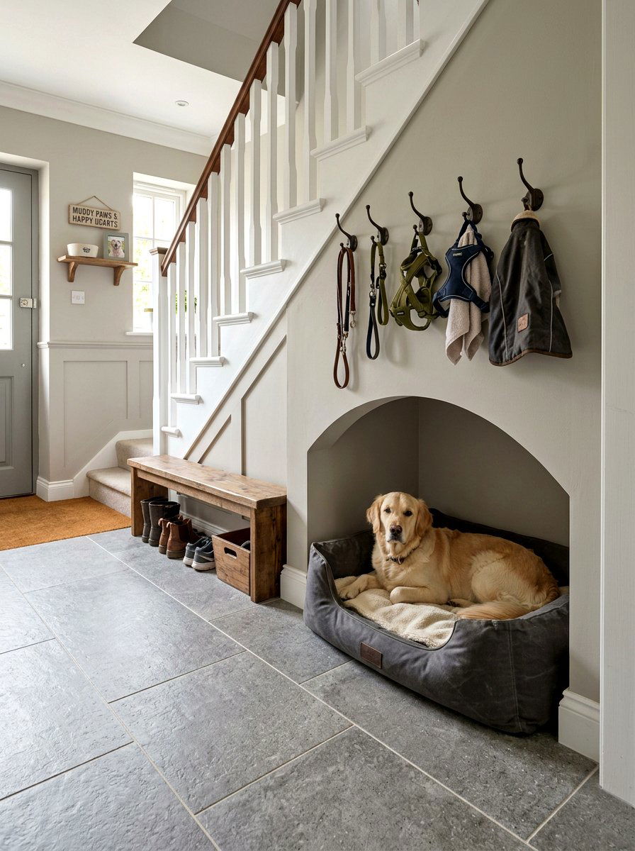 Under Stairs Dog Bed Near Mudroom - 30 under stairs dog nook ideas
