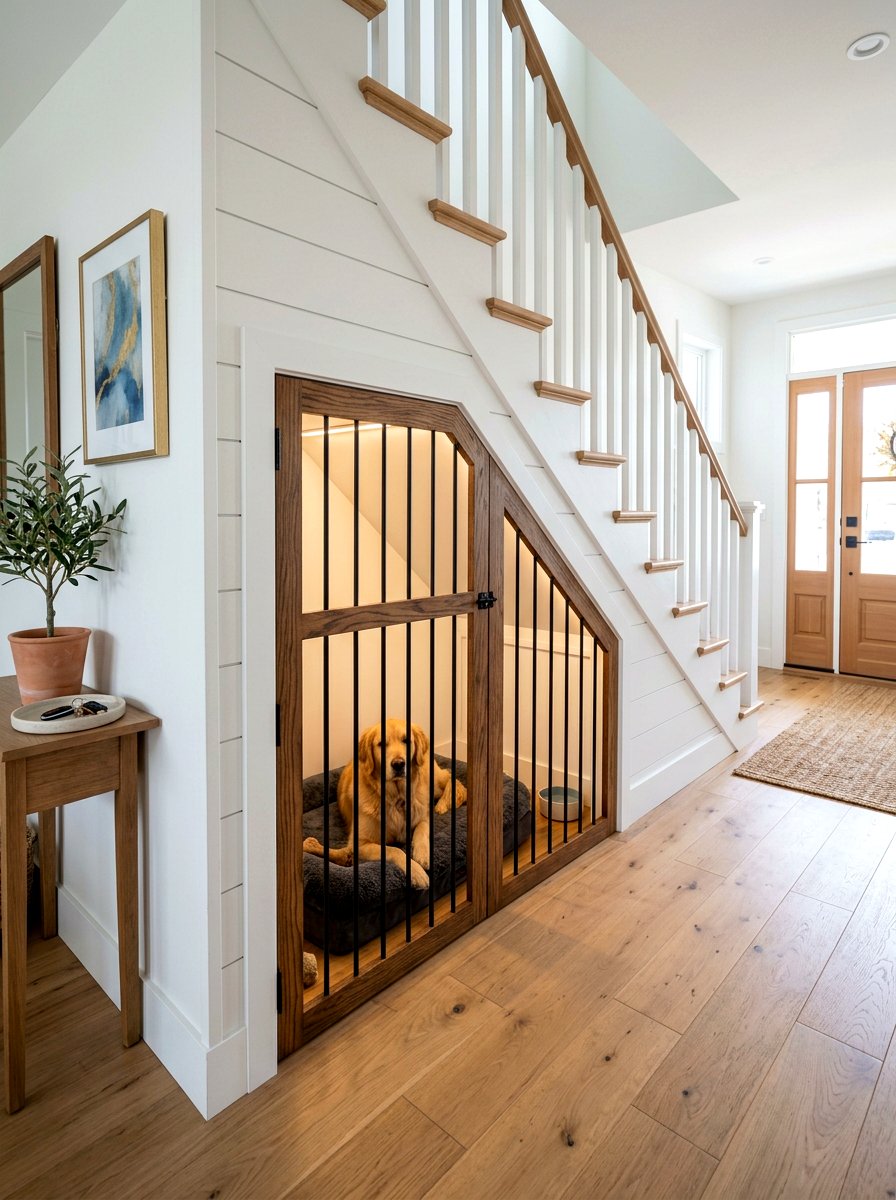 Under Stairs Dog Crate - 30 organizing pet supplies ideas