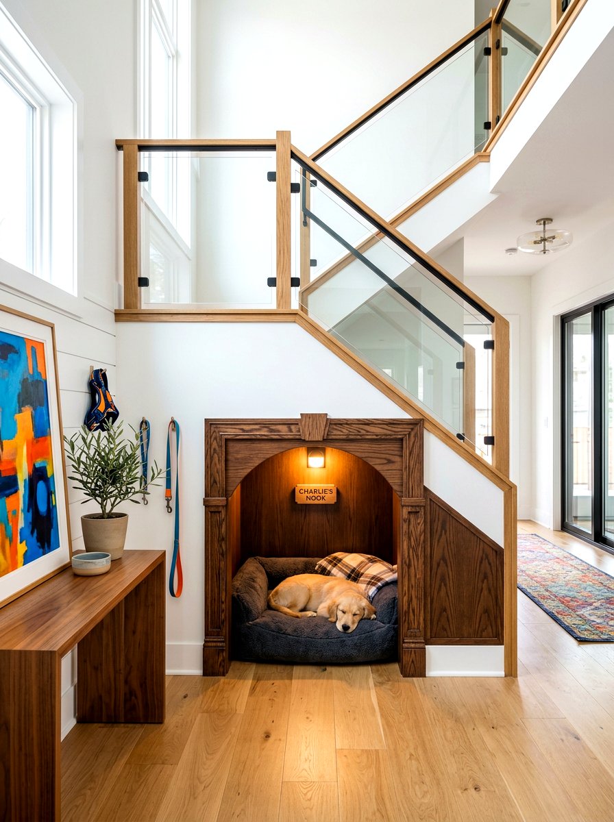 Under Stairs Dog House - 30 entryway pet station ideas