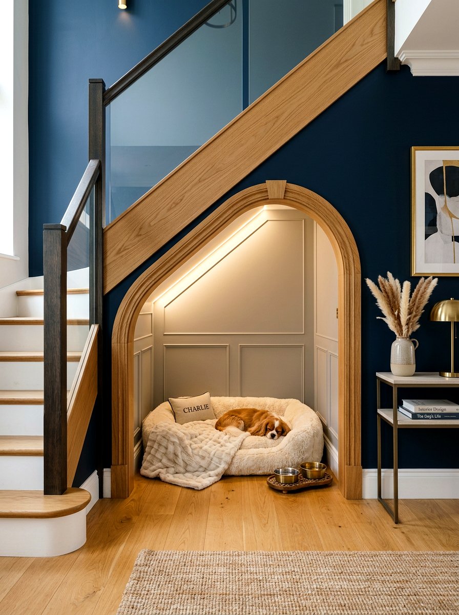 Under Stairs Dog Nook - 30 pet corner living room ideas