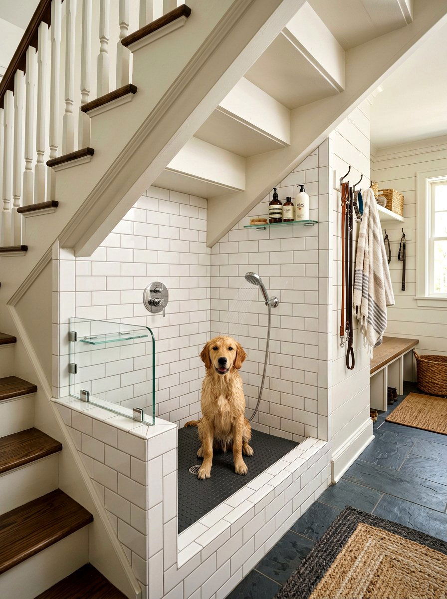 Under Stairs Dog Wash Station - 30 under stairs dog nook ideas