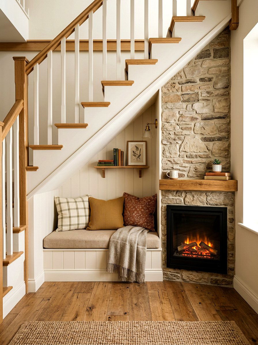 Under Stairs Fireplace Nook - 30 fireplace reading nook ideas