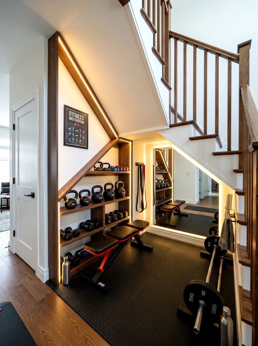Under Stairs Gym - 30 small home gym ideas