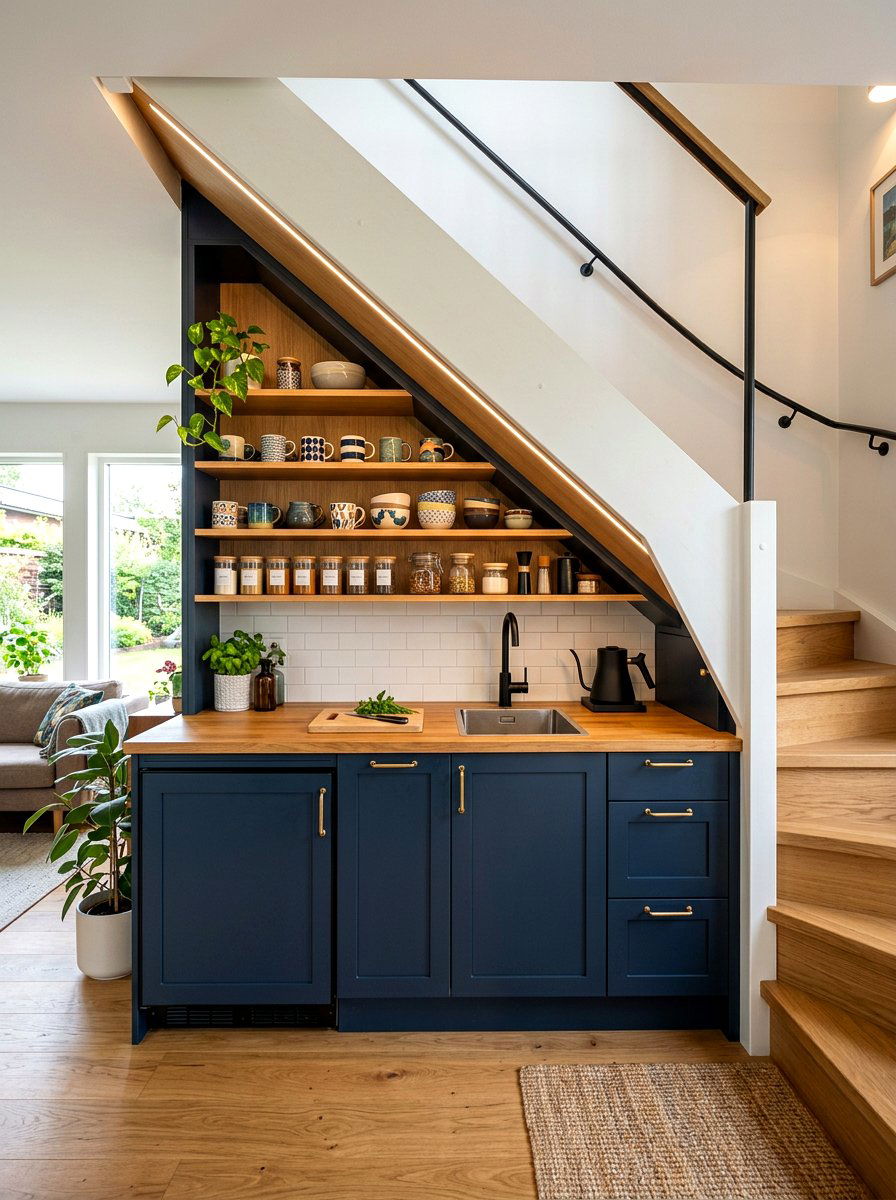 Under Stairs Kitchenette - 30 second prep space kitchen ideas