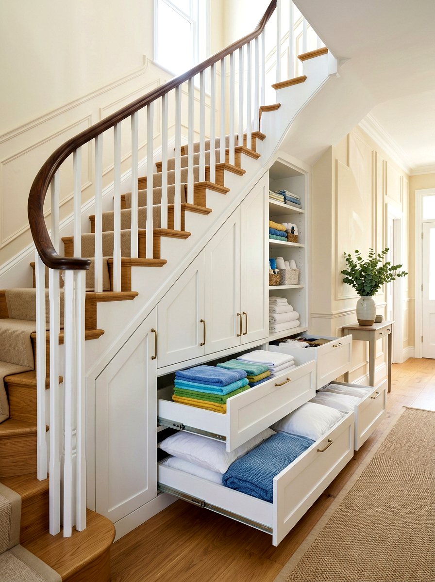 Under Stairs Linen Unit - 30 hallway linen closet ideas