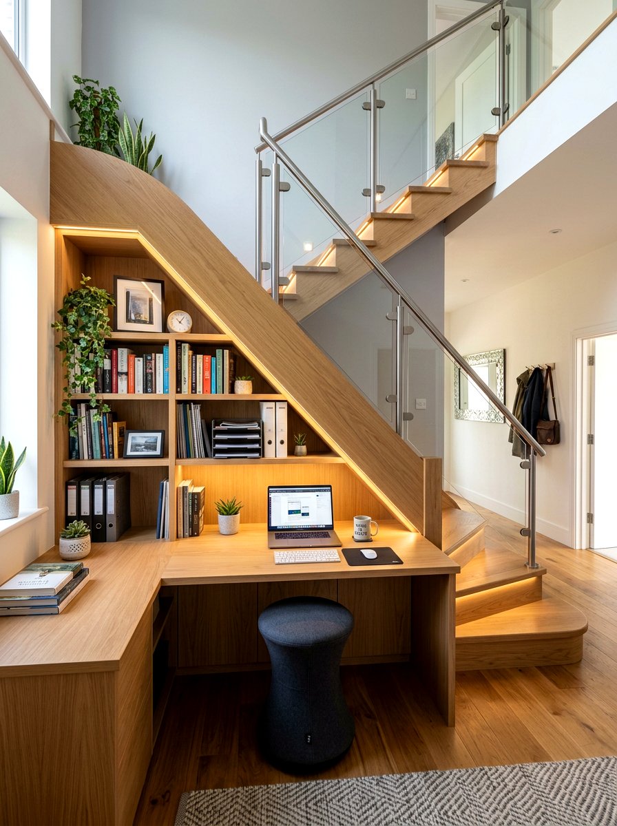 Under Stairs Office - 30 quiet work room ideas