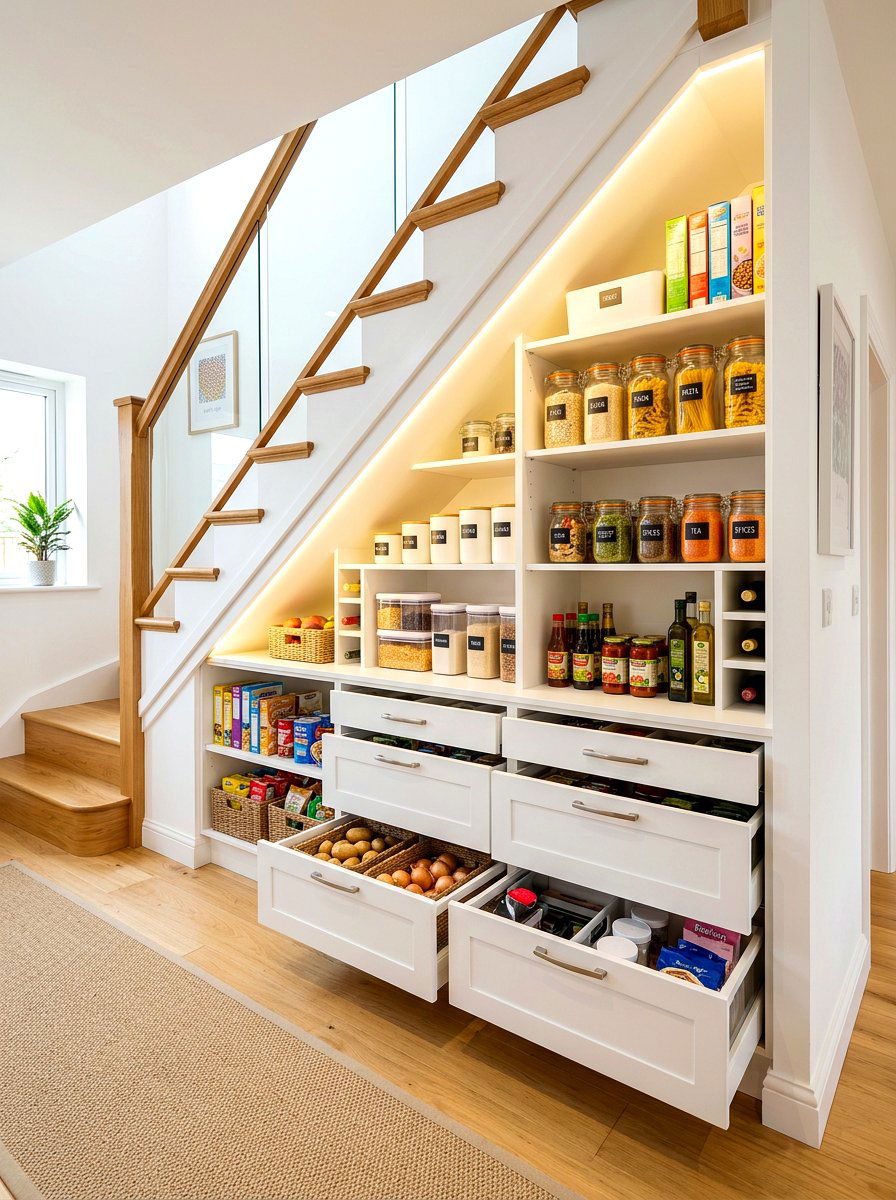Under Stairs Pantry - 30 farmhouse pantry ideas