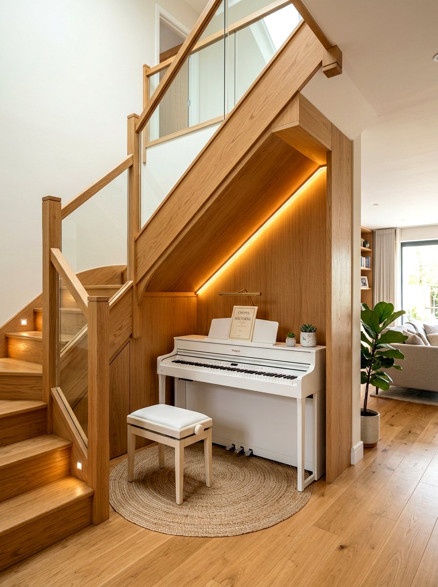 Under Stairs Piano Space - 30 piano corner ideas