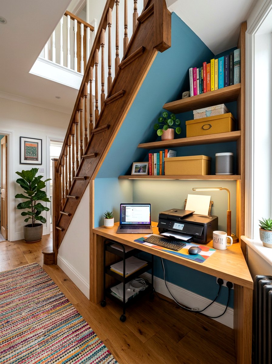 Under Stairs Printer Station - 30 printer nook ideas