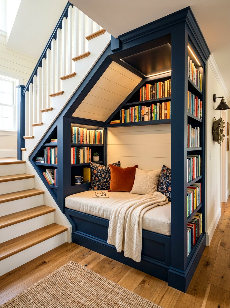 Under Stairs Reading Nook - 30 built in daybed nook ideas