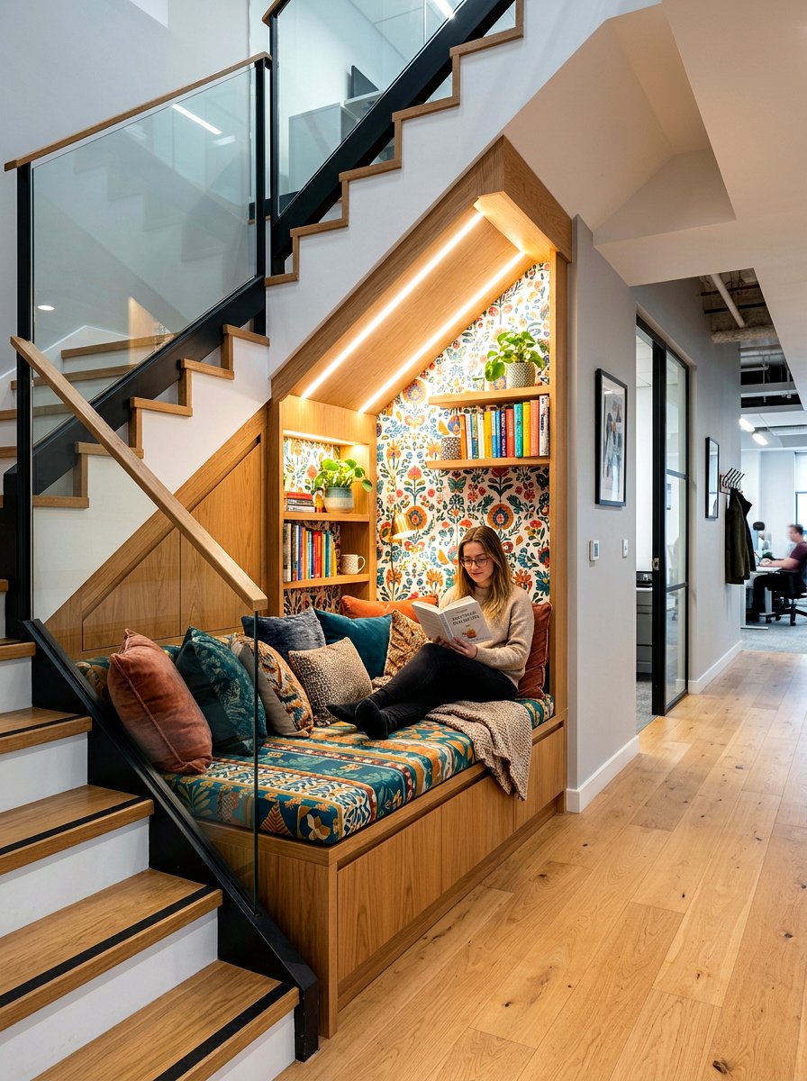 Under Stairs Reading Retreat - 30 office reading corner ideas