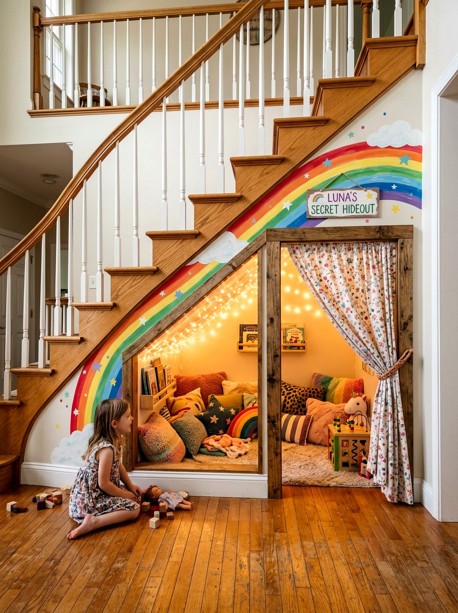 Under Stairs Secret Playroom - 30 imaginative play corner ideas