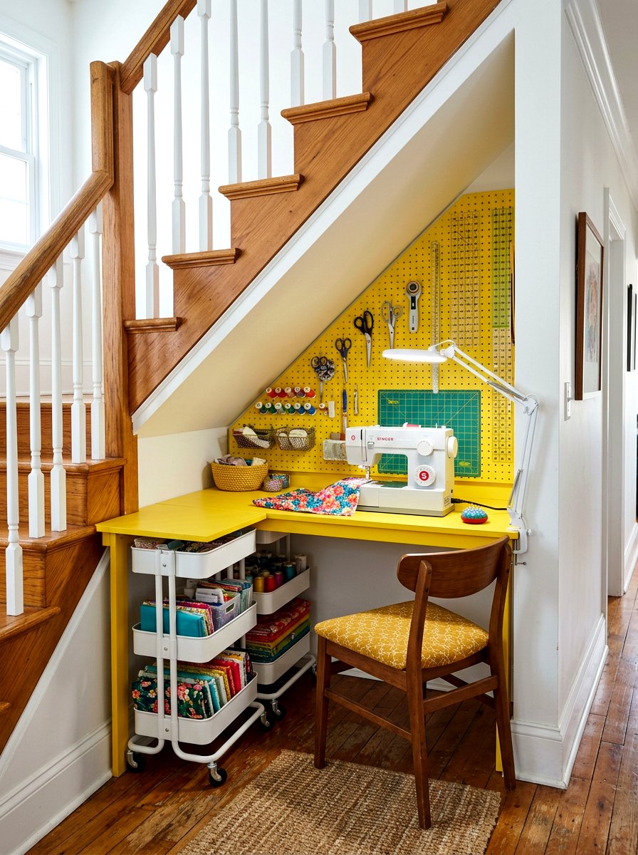 Under Stairs Sewing Nook - 30 sewing nook ideas