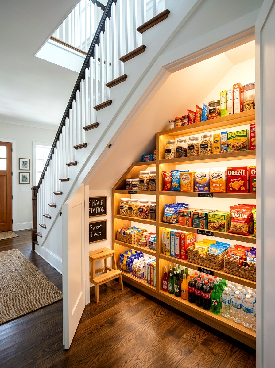 Under Stairs Snack Closet - 30 snack station ideas