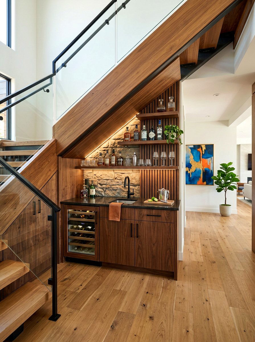 Under Stairs Wet Bar - 30 cocktail corner ideas