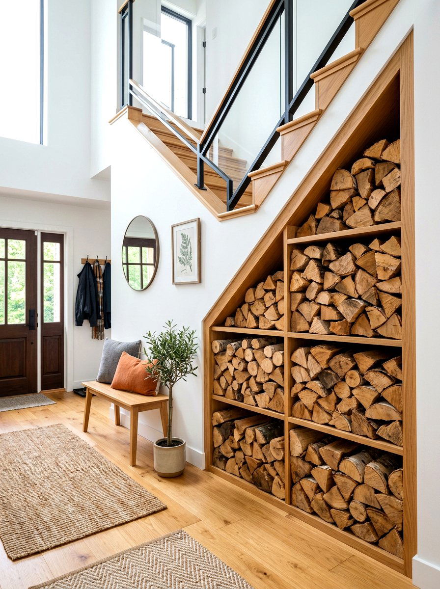 Under Stairs Wood Storage - 30 firewood rack ideas
