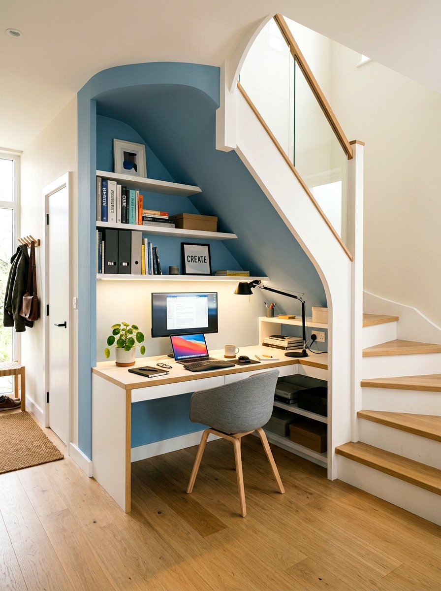 Under Stairs Workspace - 30 private study room ideas