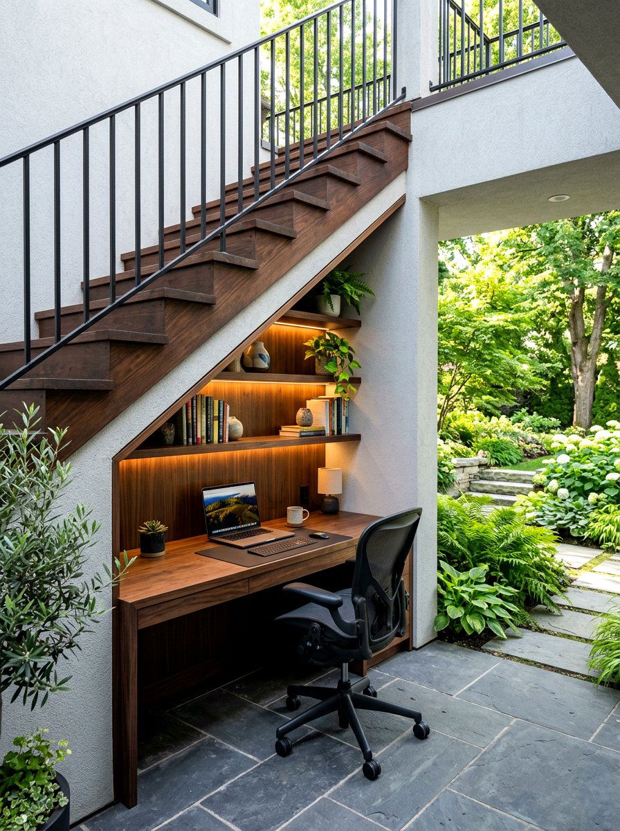 Under Stairs Workstation - 30 office nook ideas