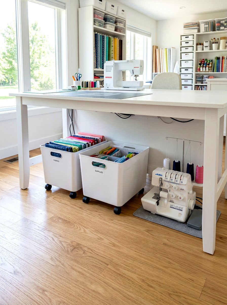 Under Table Storage - 30 sewing storage ideas