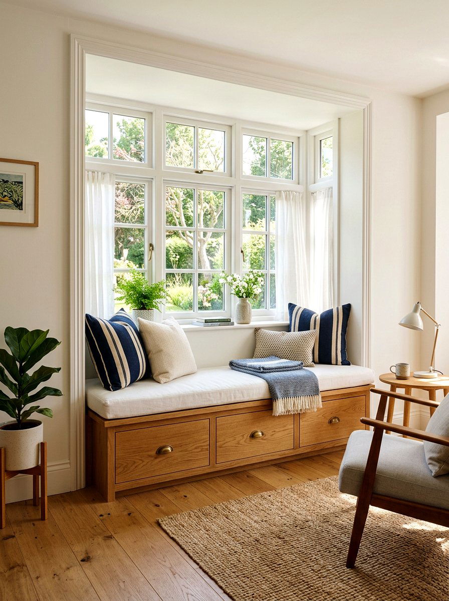 Under Window Bench - 30 small apartment living room ideas
