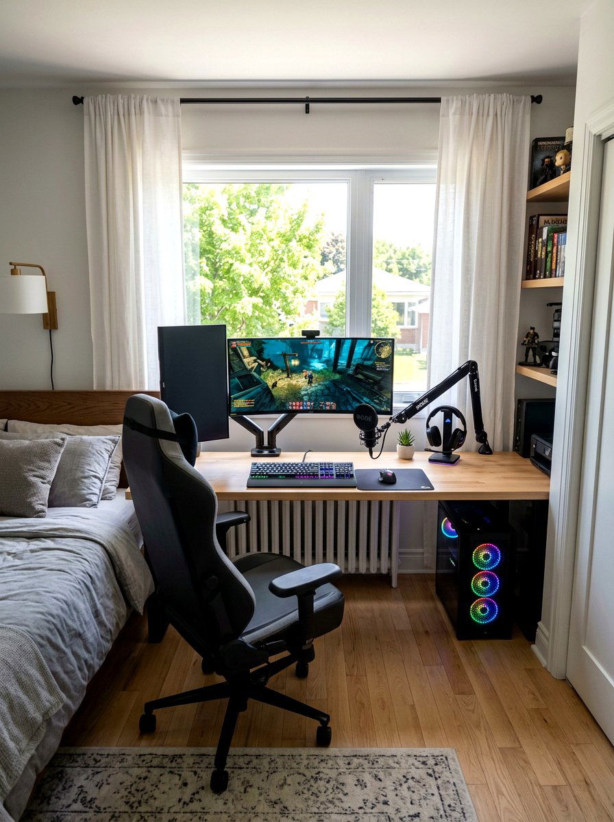 Under Window Gaming Desk Layout - 30 gaming teen nook ideas