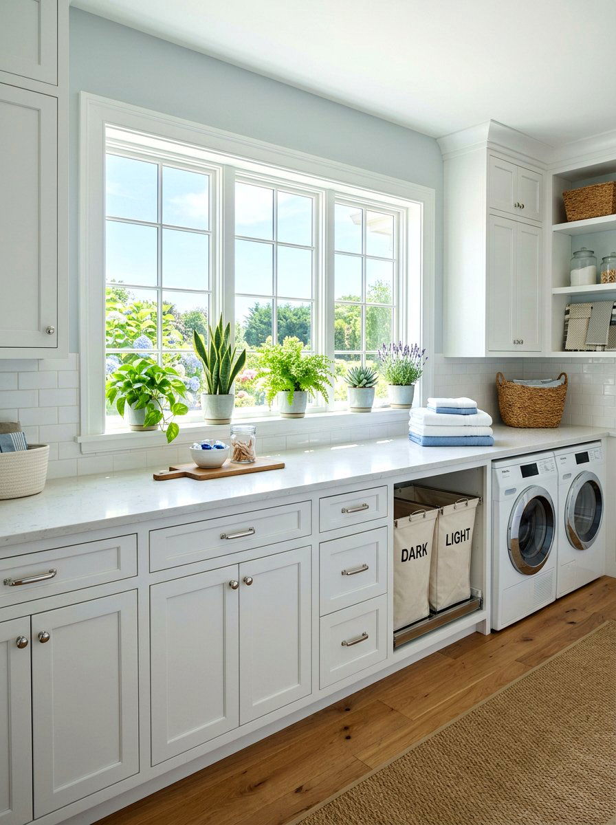 Under Window Laundry Folding Counter - 30 folding station laundry ideas