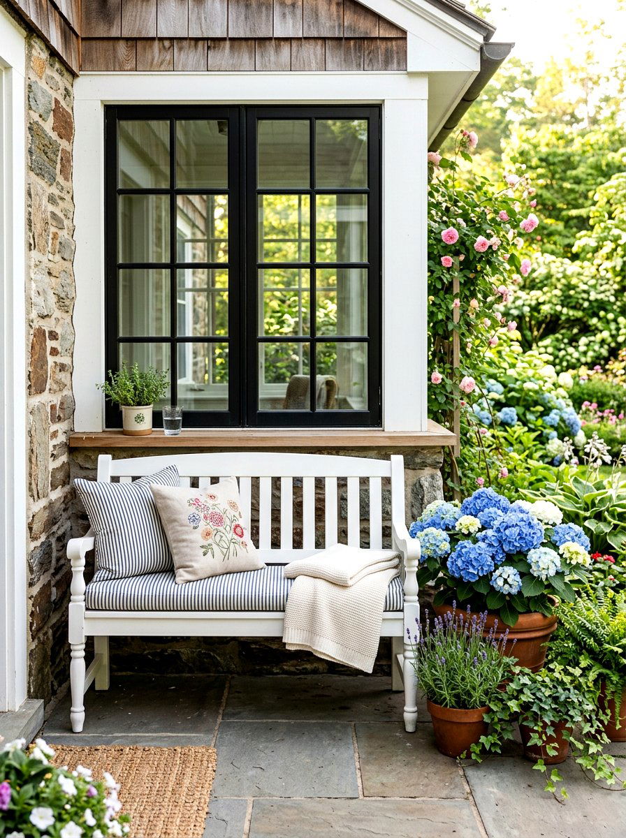 Under Window Patio Bench - 30 built in patio bench ideas