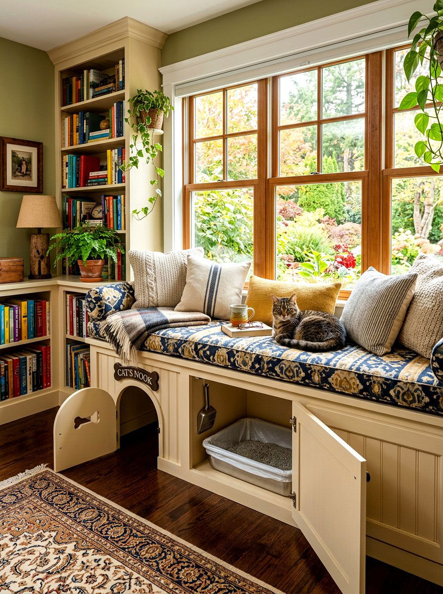 Under Window Seat Litter Storage - 30 hidden litter area ideas aesthetic