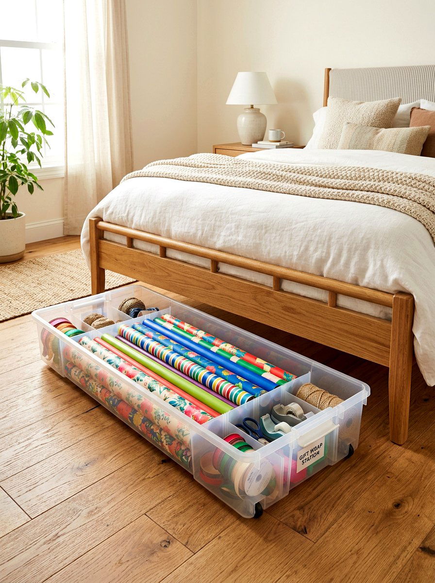 Under bed gift wrap box - 30 wrapping paper storage ideas