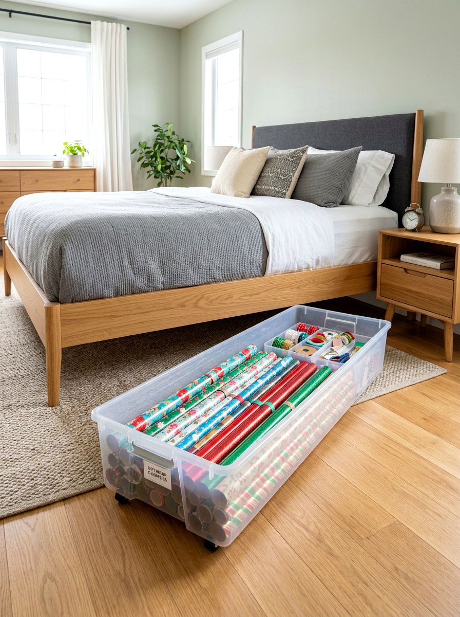 Under bed gift wrap storage - 30 gift wrapping station ideas
